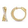 Thumbnail Image 3 of Jared Signature Diamond Crossover Huggie Hoop Earrings 1 ct tw 14K Yellow Gold