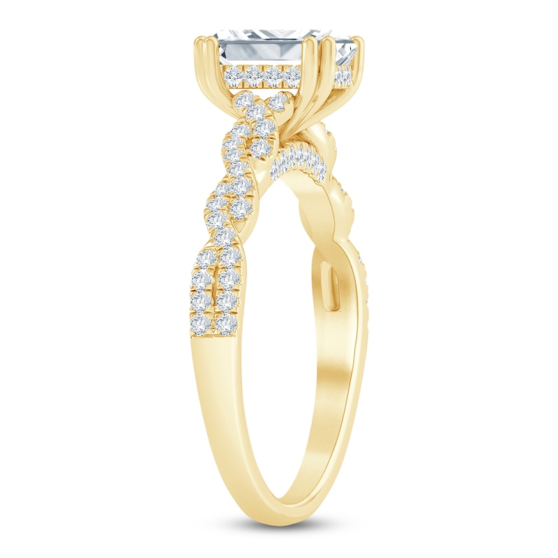 Main Image 2 of Brilliant Moments Certified Emerald-Cut Diamond Hidden Halo Twist Shank Engagement Ring 1-1/4 ct tw 14K Yellow Gold