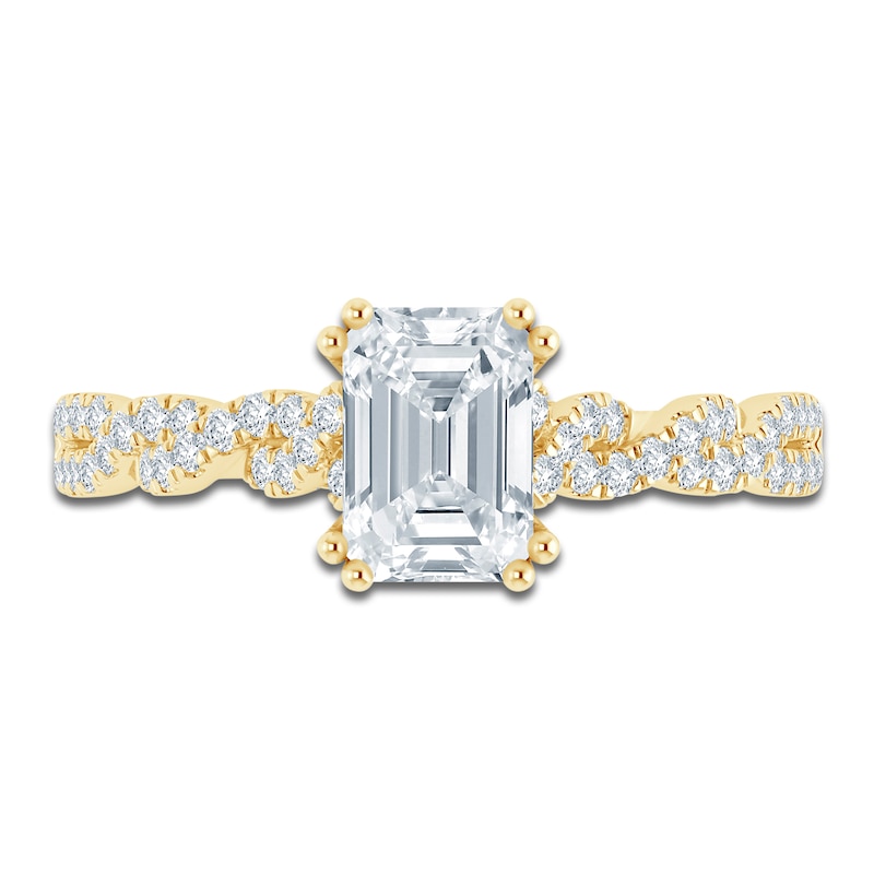 Main Image 3 of Brilliant Moments Certified Emerald-Cut Diamond Hidden Halo Twist Shank Engagement Ring 1-1/4 ct tw 14K Yellow Gold