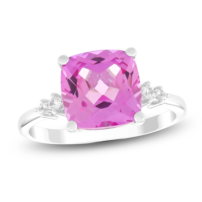 Main Image 1 of Cushion-Cut Pink Lab-Created Sapphire Ring Sterling Silver