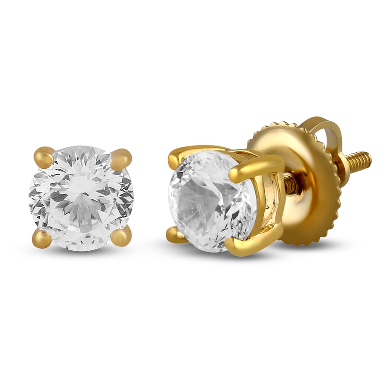Main Image 2 of Men's White Lab-Created Sapphire 5mm Solitaire Stud Earrings 10K Yellow Gold