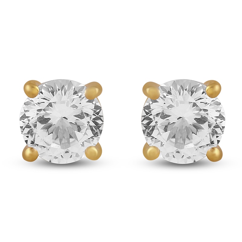 Main Image 3 of Men's White Lab-Created Sapphire 5mm Solitaire Stud Earrings 10K Yellow Gold