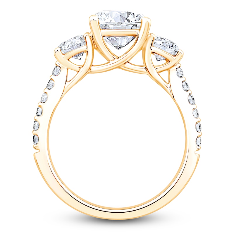 Main Image 2 of Cushion & Round-Cut Lab-Grown Diamond Three-Stone Engagement Ring 3 ct tw 14K Yellow Gold