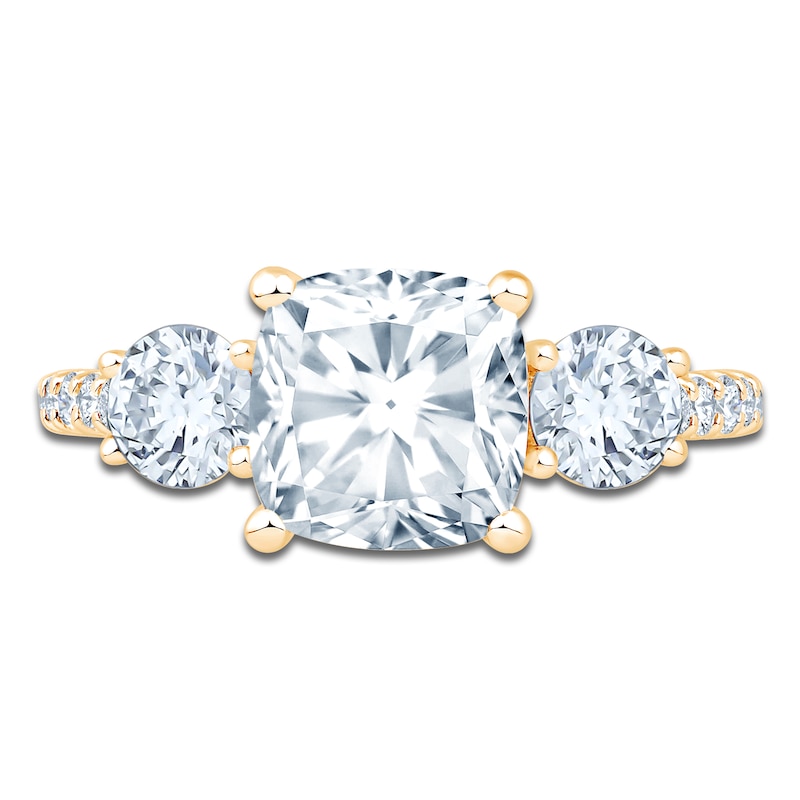Main Image 3 of Cushion & Round-Cut Lab-Grown Diamond Three-Stone Engagement Ring 3 ct tw 14K Yellow Gold