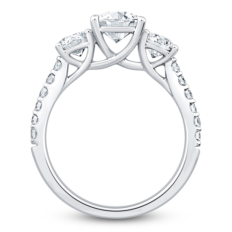 Main Image 2 of Radiant & Round-Cut Lab-Grown Diamond Three-Stone Engagement Ring 3 ct tw 14K White Gold