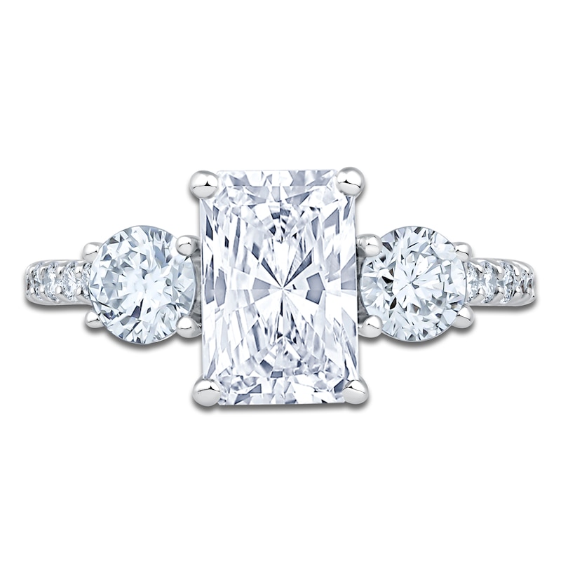 Main Image 3 of Radiant & Round-Cut Lab-Grown Diamond Three-Stone Engagement Ring 3 ct tw 14K White Gold