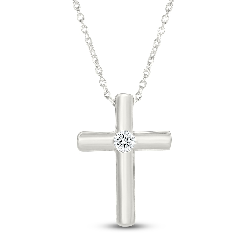 Main Image 1 of Diamond Solitaire Cross Necklace 1/20 ct tw Sterling Silver 18" (I2/I)