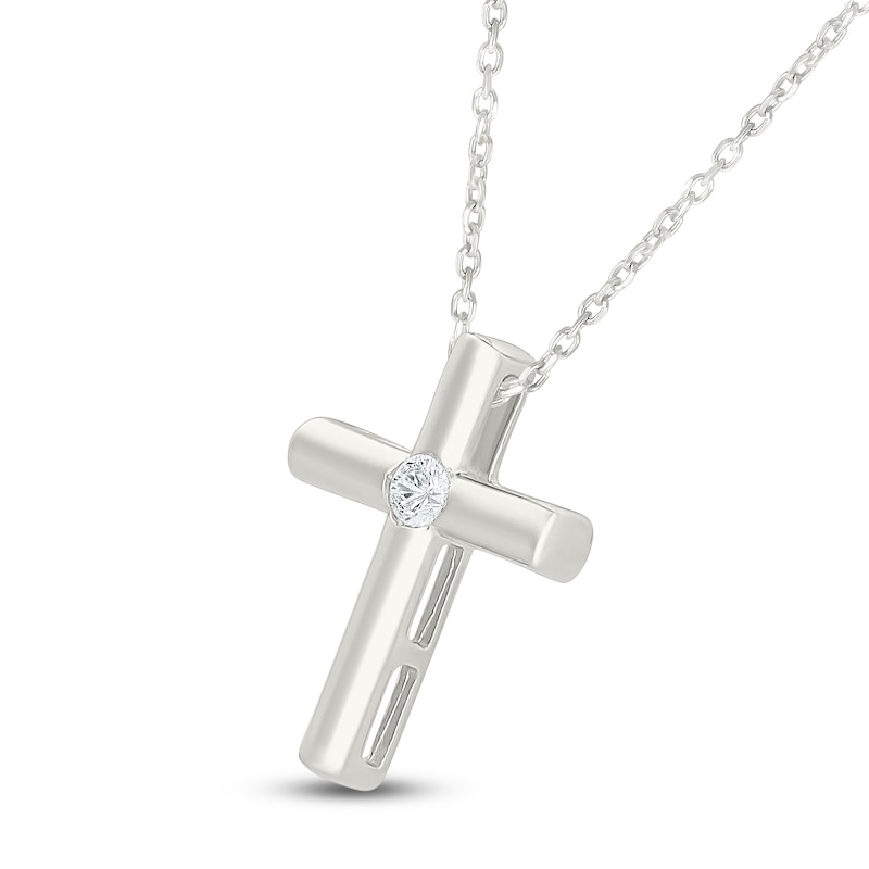 Main Image 2 of Diamond Solitaire Cross Necklace 1/20 ct tw Sterling Silver 18" (I2/I)
