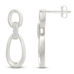 Diamond Oval Drop Earrings 1/15 ct tw Sterling Silver
