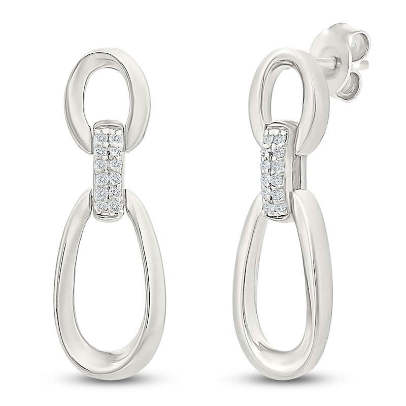 Main Image 2 of Diamond Oval Drop Earrings 1/15 ct tw Sterling Silver