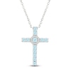 Thumbnail Image 1 of Natural Aquamarine & White Lab-Created Sapphire Cross Necklace Sterling Silver 18"