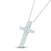 Thumbnail Image 2 of Natural Aquamarine & White Lab-Created Sapphire Cross Necklace Sterling Silver 18"