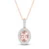 Thumbnail Image 1 of Oval-Cut Natural Morganite & White Lab-Created Sapphire Halo Necklace 10K Rose Gold 18"