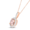 Thumbnail Image 2 of Oval-Cut Natural Morganite & White Lab-Created Sapphire Halo Necklace 10K Rose Gold 18"