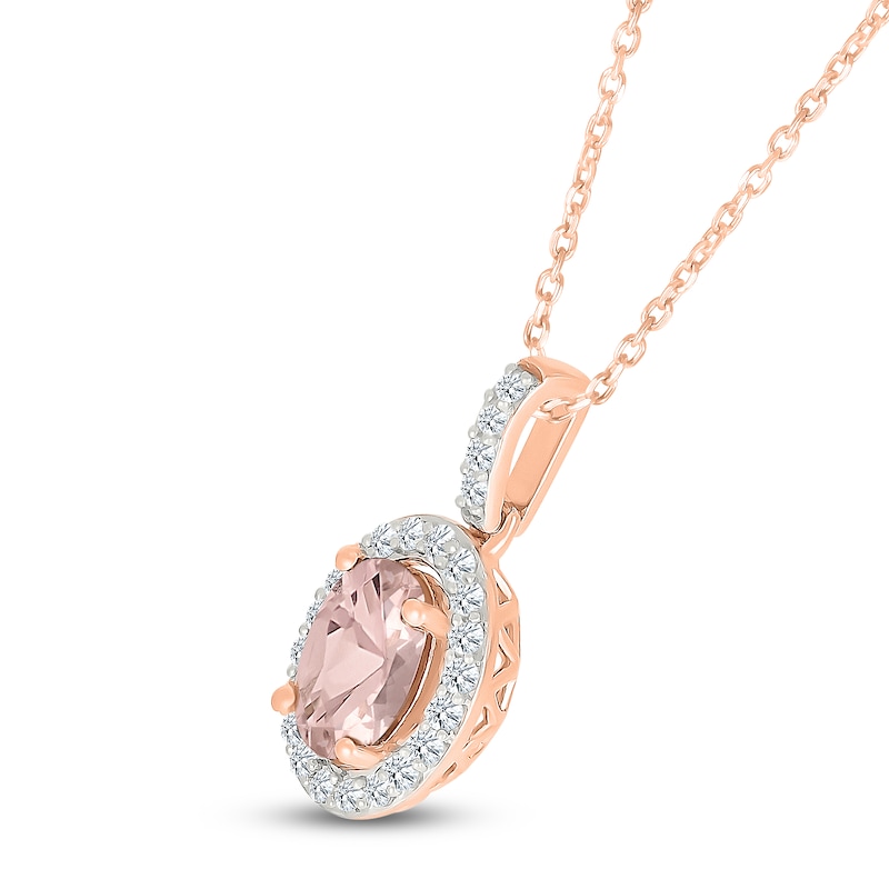 Main Image 2 of Oval-Cut Natural Morganite & White Lab-Created Sapphire Halo Necklace 10K Rose Gold 18"
