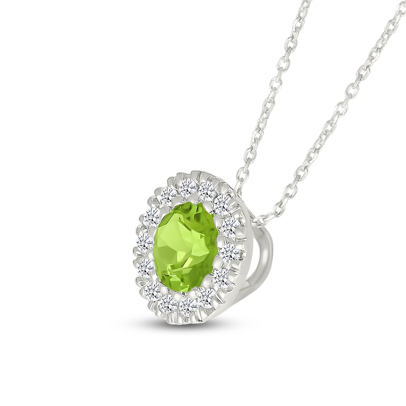 Main Image 2 of Natural Peridot & Diamond Halo Necklace 1/10 ct tw 10K White Gold 18"