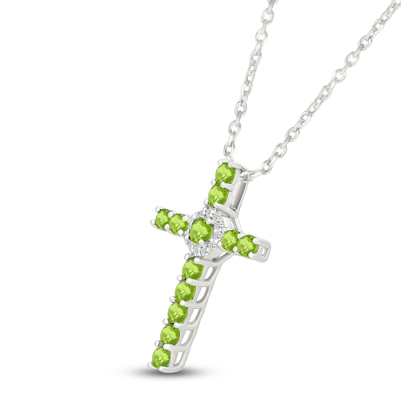 Main Image 2 of Natural Peridot & White Lab-Created Sapphire Cross Necklace Sterling Silver 18"