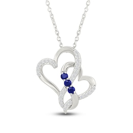 Blue & White Lab-Created Sapphire Intertwined Hearts Necklace Sterling Silver 18"
