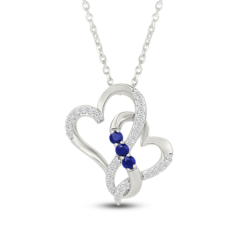 Main Image 1 of Blue & White Lab-Created Sapphire Intertwined Hearts Necklace Sterling Silver 18"
