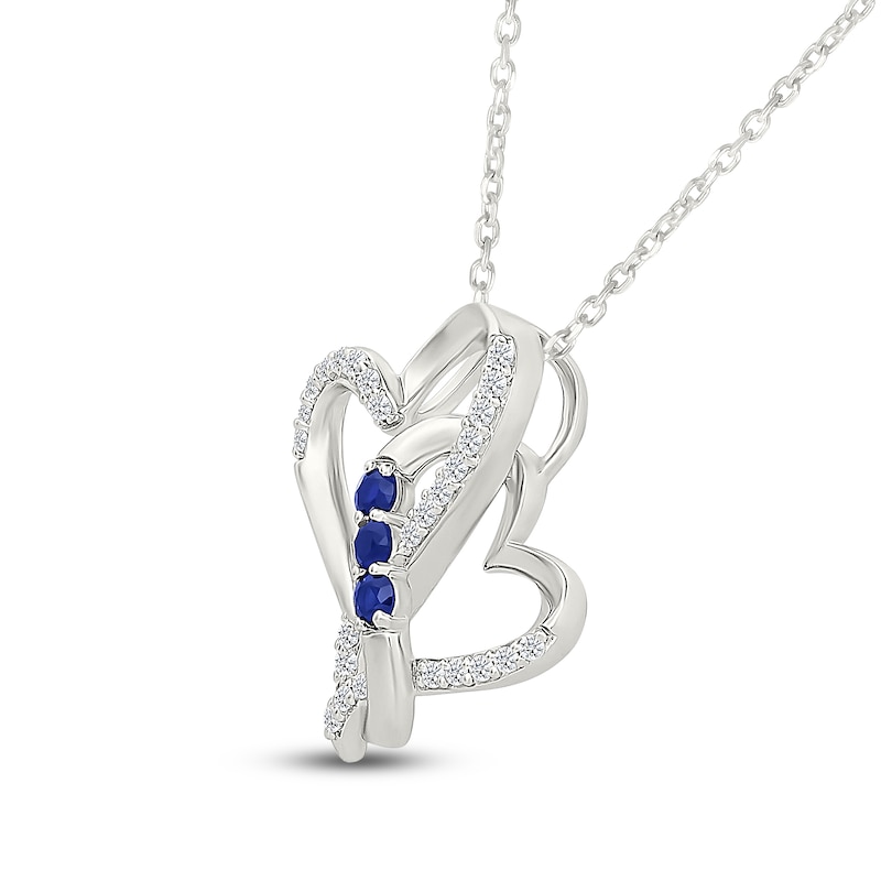 Main Image 2 of Blue & White Lab-Created Sapphire Intertwined Hearts Necklace Sterling Silver 18"