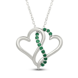 Lab-Created Emerald Intertwining Hearts Necklace Sterling Silver 18"