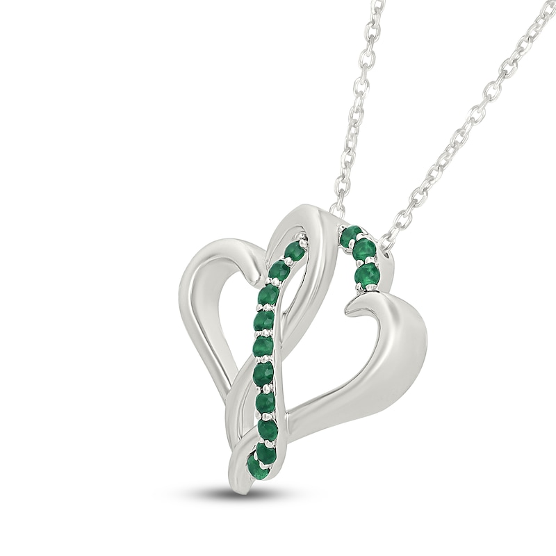 Main Image 2 of Lab-Created Emerald Intertwining Hearts Necklace Sterling Silver 18"