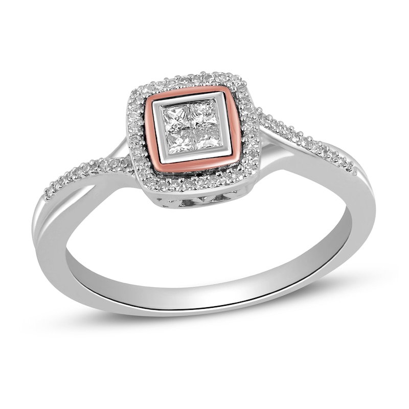 Main Image 1 of Diamond Ring 1/5 ct tw Princess/Round Sterling Silver/10K Rose Gold