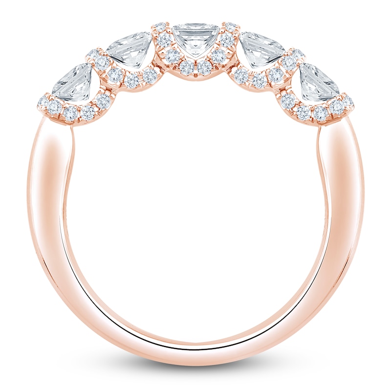 Main Image 2 of Certified Princess & Round-Cut Diamond Scalloped Edge Anniversary Ring 1-1/2 ct tw 14K Rose Gold