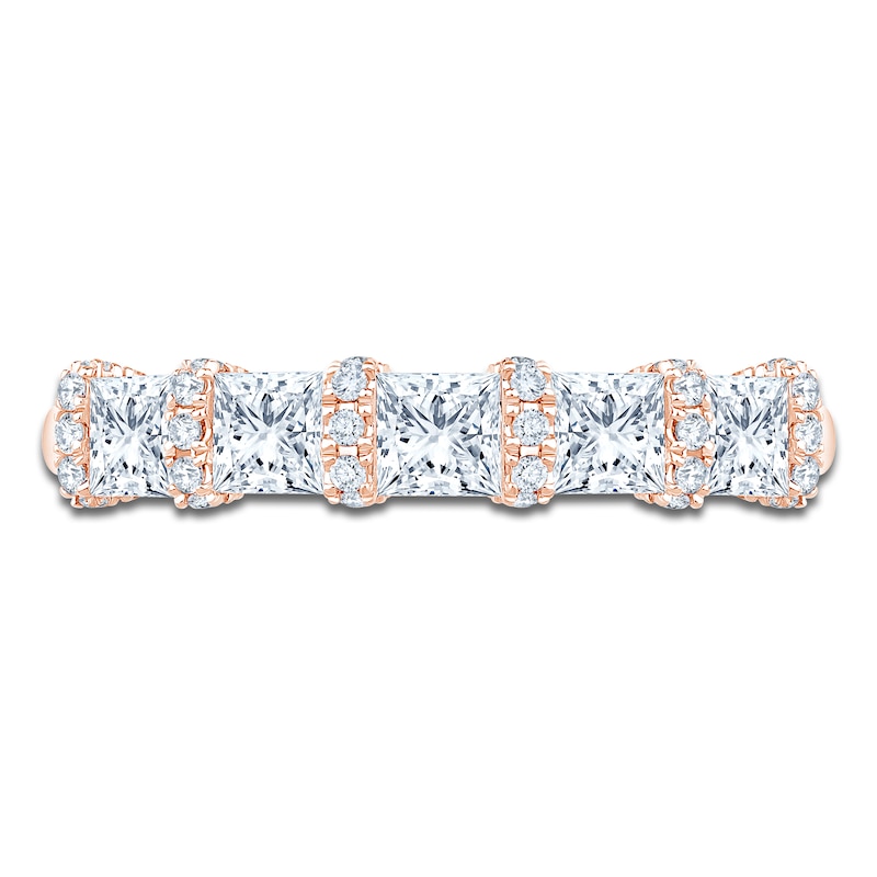 Main Image 3 of Certified Princess & Round-Cut Diamond Scalloped Edge Anniversary Ring 1-1/2 ct tw 14K Rose Gold