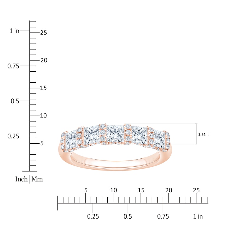 Main Image 4 of Certified Princess & Round-Cut Diamond Scalloped Edge Anniversary Ring 1-1/2 ct tw 14K Rose Gold