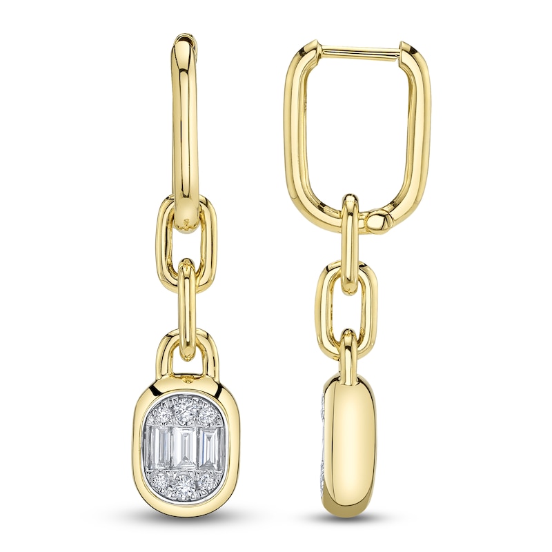 Main Image 1 of Shy ICON Lumeria Baguette & Round-Cut Multi-Diamond Hoop Drop Earrings 1/3 ct tw 14K Yellow Gold B22001559V3