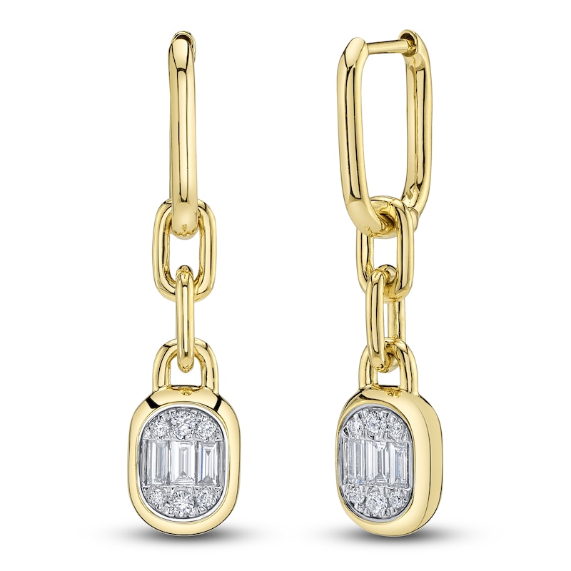 Main Image 2 of Shy ICON Lumeria Baguette & Round-Cut Multi-Diamond Hoop Drop Earrings 1/3 ct tw 14K Yellow Gold B22001559V3