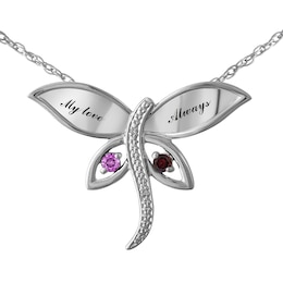 Couple's Birthstone Dragonfly Necklace (2 Stones and Lines)