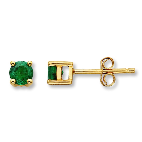 Jared The Galleria Of Jewelry Lab-Created Emerald Earrings Round-cut 14K Yellow Gold