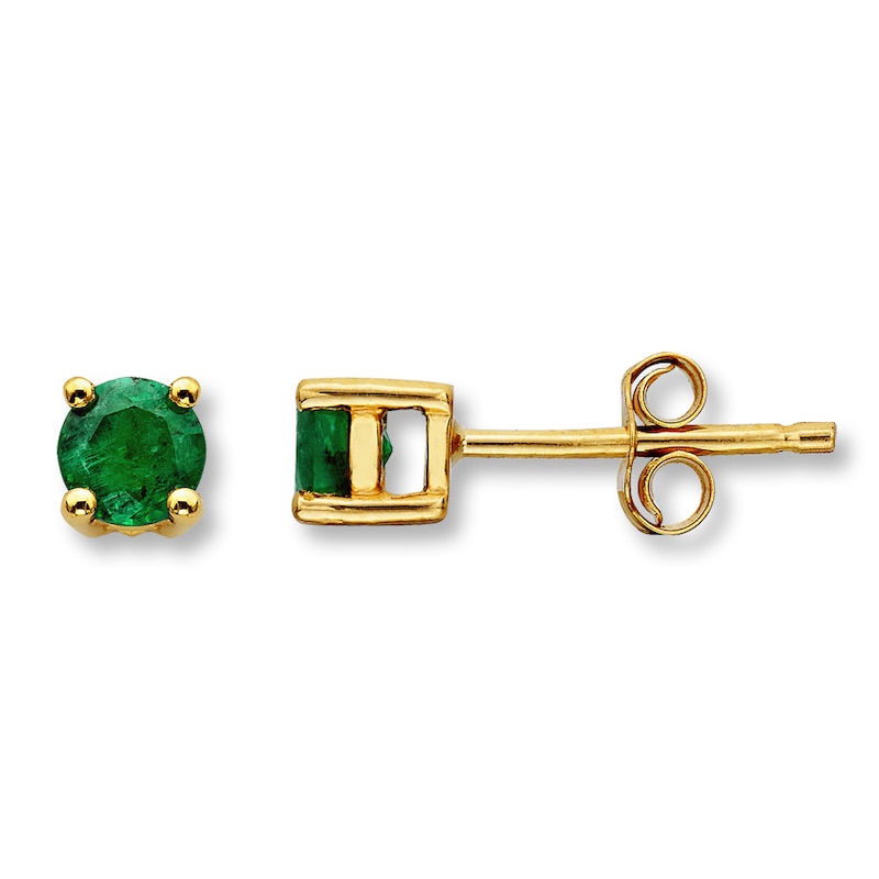 Lab-Created Emerald Earrings Round-cut 14K Yellow Gold