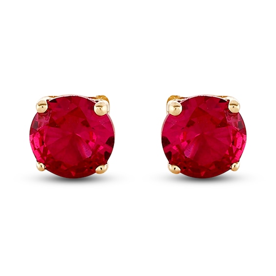 Jared The Galleria Of Jewelry Lab-Created Ruby Earrings Round-Cut 14K Yellow Gold