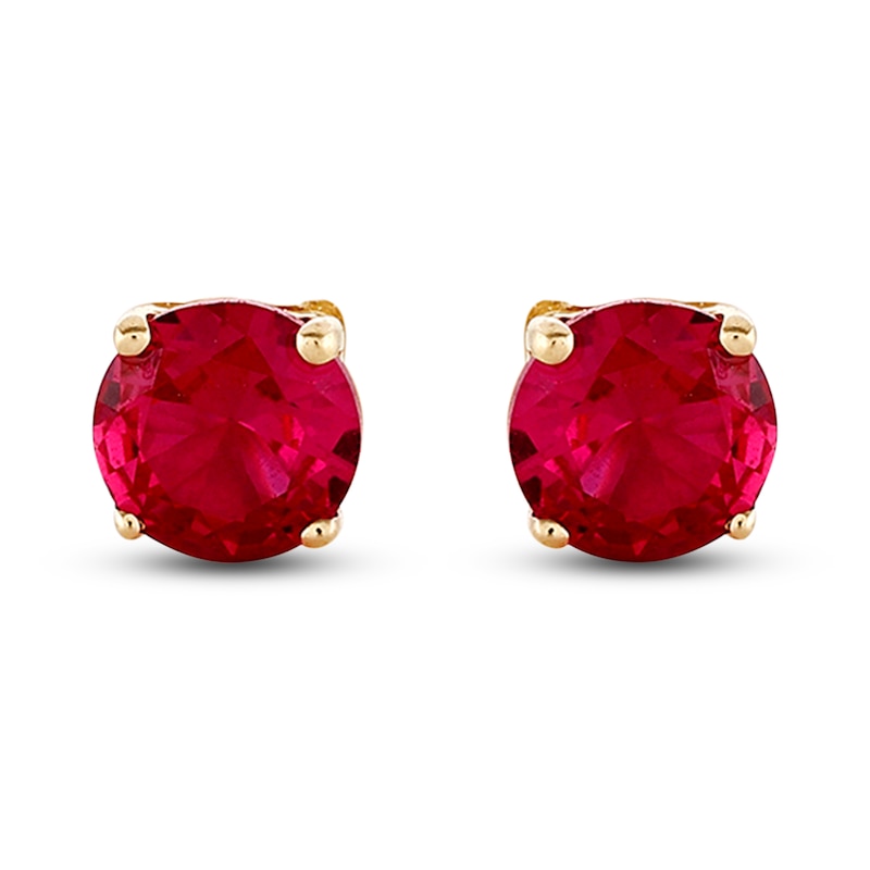 14K Gold Round Cut Ruby Stud Earrings
