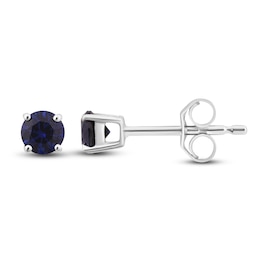 Lab-Created Sapphire Earrings Round-Cut 14K White Gold