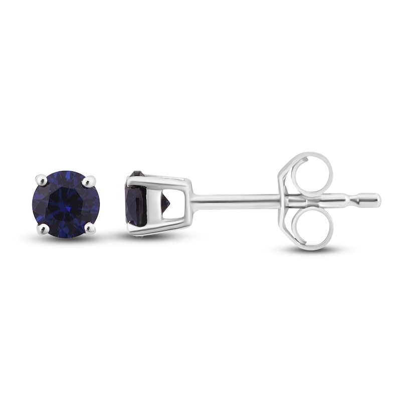 Main Image 1 of Lab-Created Sapphire Earrings Round-Cut 14K White Gold