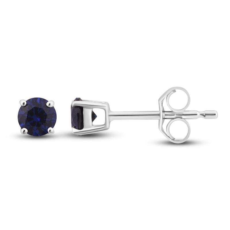 Main Image 2 of Lab-Created Sapphire Earrings Round-Cut 14K White Gold