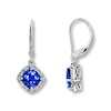 Thumbnail Image 1 of Lab-Created Sapphire Earrings Cushion-Cut 10K White Gold