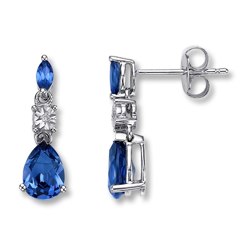 Lab-Created Sapphire Earrings Diamond Accent 10K White Gold