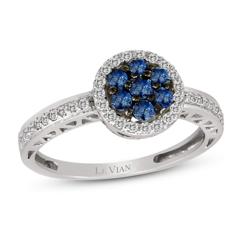 Main Image 1 of Le Vian Natural Ceylon Sapphire/Diamond Ring 1/5 ct tw Round 14K Vanilla Gold