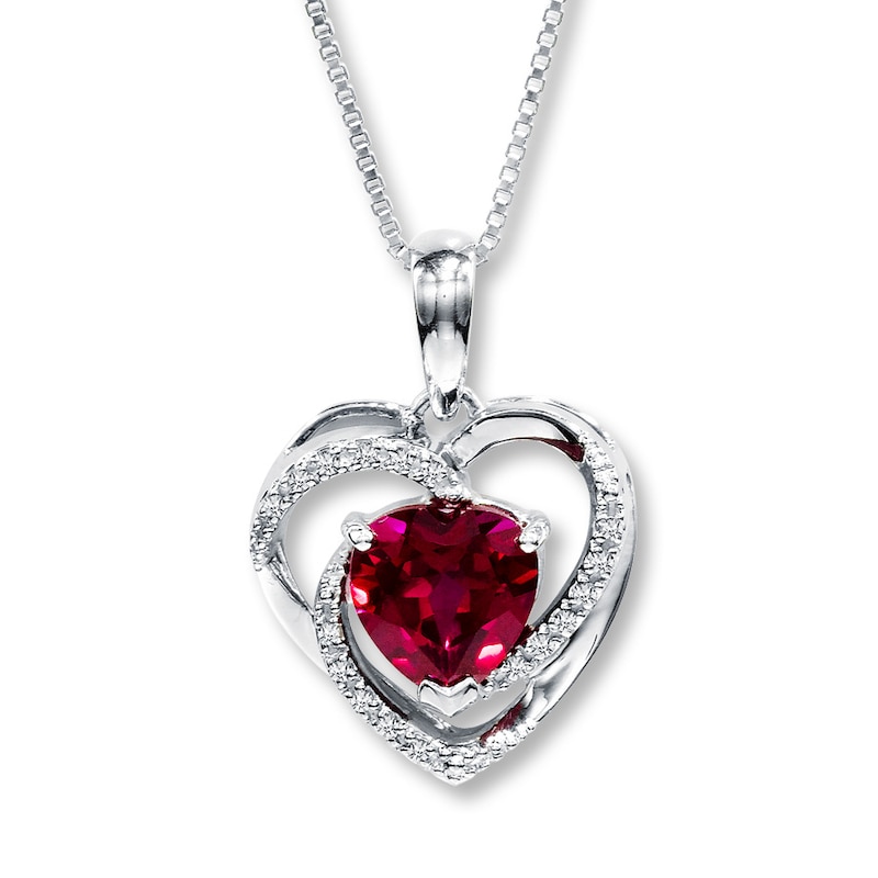 Main Image 1 of Lab-Created Ruby Necklace Heart-Shaped 10K White Gold