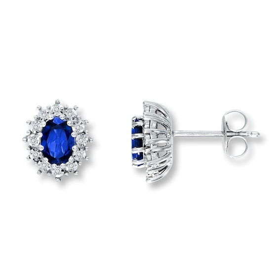 Jared The Galleria Of Jewelry Natural Sapphire Earrings 1/15 ct tw Diamonds 10K White Gold