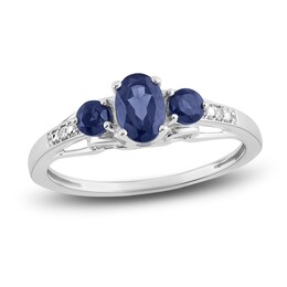 Natural Sapphire Ring with Diamonds 10K White Gold