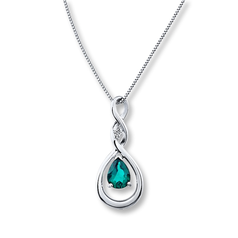 Lab-Created Emerald Necklace with Diamond Sterling Silver
