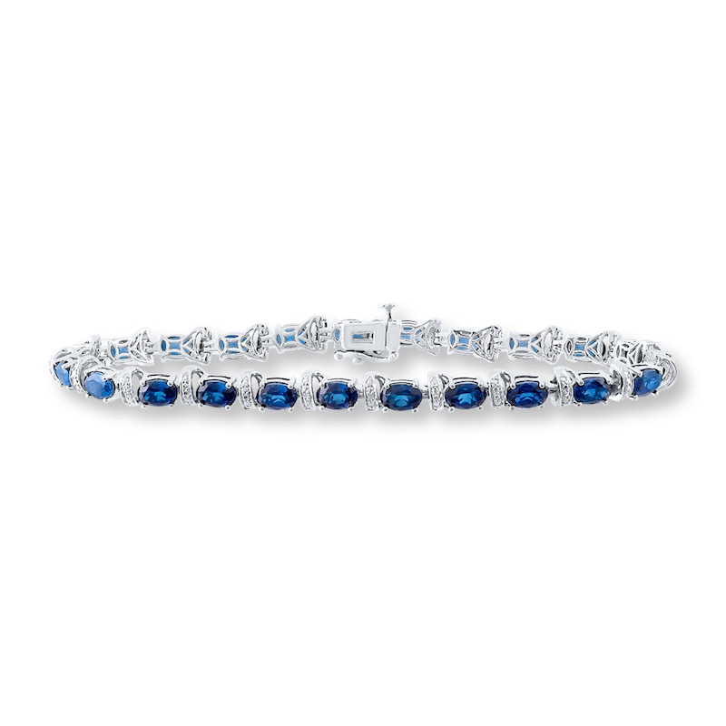 Lab-Created Sapphire Bracelet Diamond Accents Sterling Silver