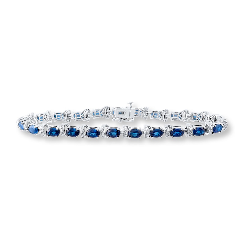 Lab-Created Sapphire Tennis Bracelet Diamond Accents Sterling Silver