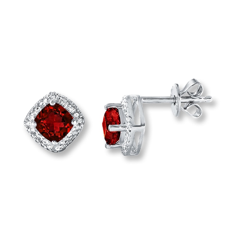 Main Image 1 of Lab-Created Rubies Diamond Accents Sterling Silver Earrings